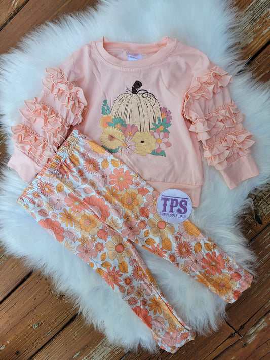 Pumpkin Floral Long Bubble Sleeve Set