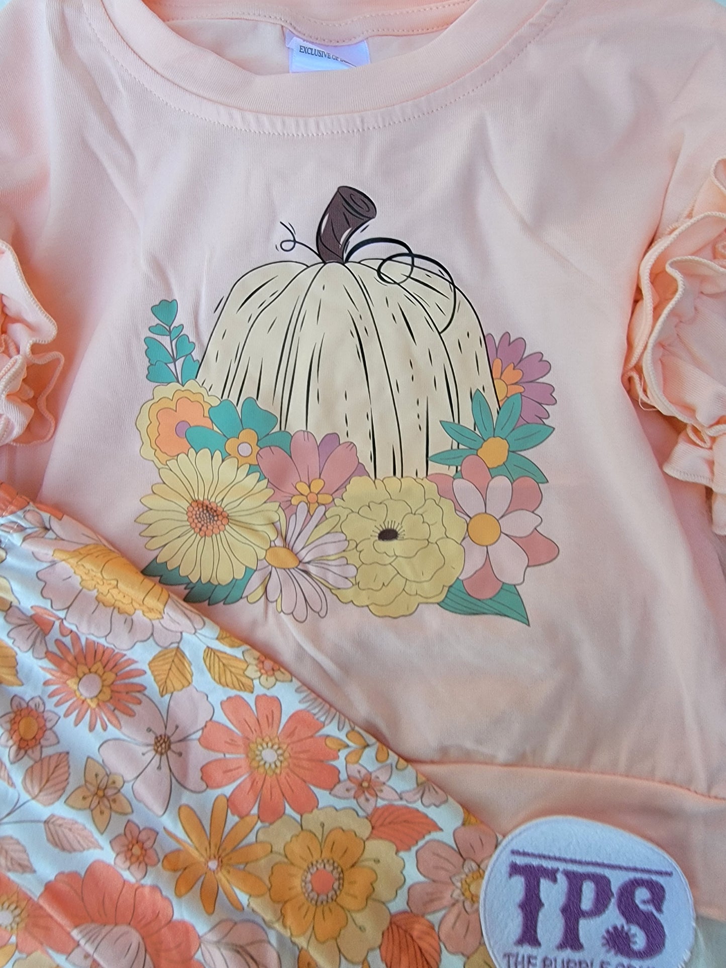 Pumpkin Floral Long Bubble Sleeve Set