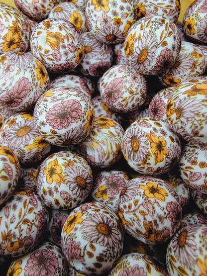 Winter Wildflower 15 mm Silicone Printed Beads