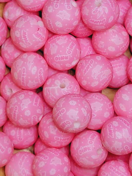 Pink Piggy 15mm Silicone Printed Bead