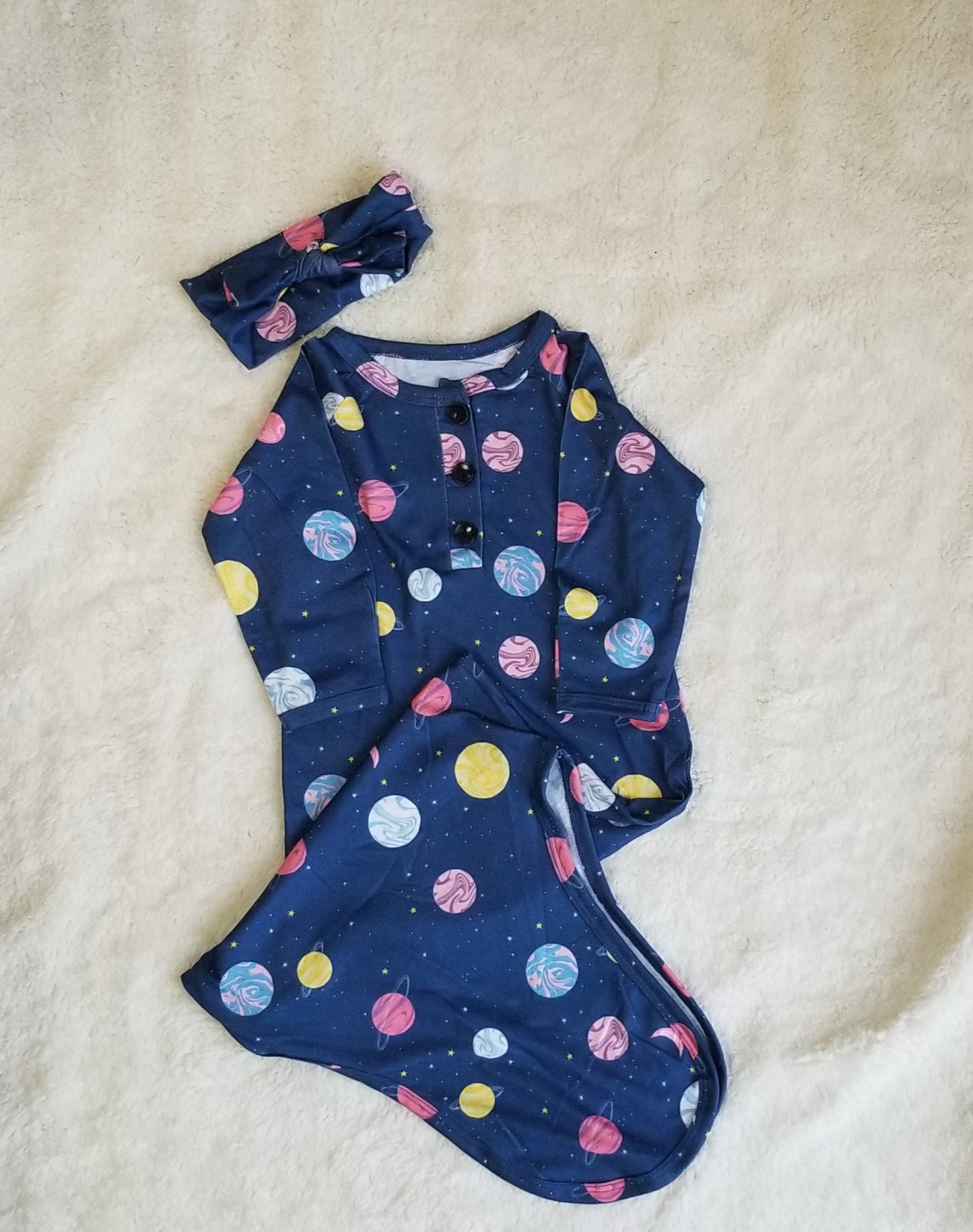 "This Lovely Planet" Unisex Baby Knotted Gown, Babies First Outfit