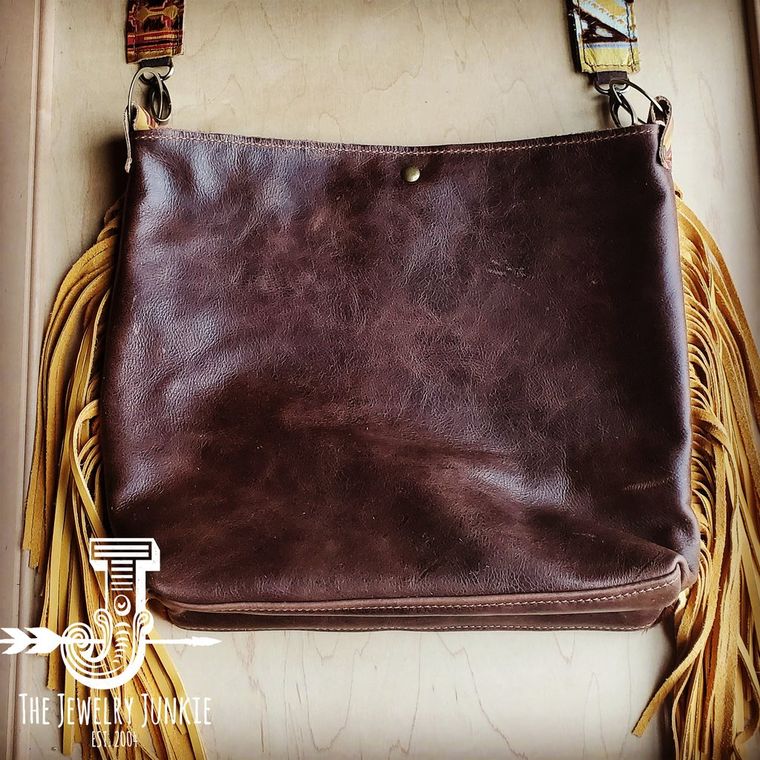 Tejas Leather Bucket Hide Handbag w/ Yellow Laredo Accent