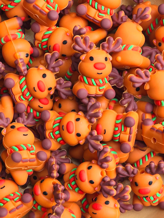 3D Christmas Reindeer Silicone Focal Beads