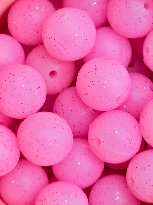 15mm Pink Glitter Silicone Focal Bead