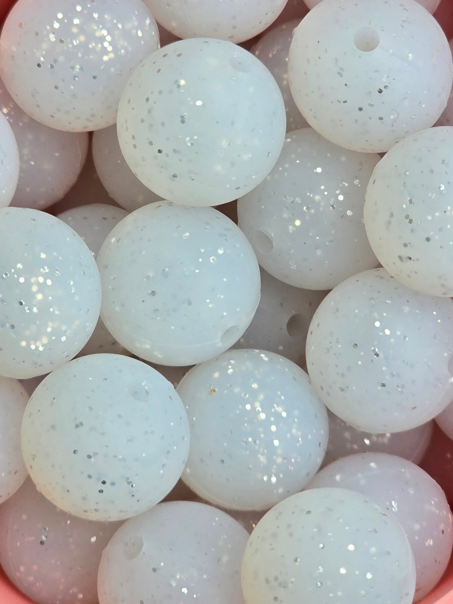 15mm White Glitter Silicone Bead