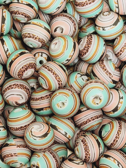 Leopard Serape 15mm Printed Round Silicone Beads