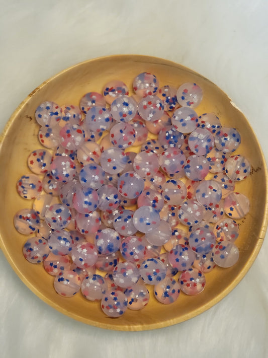 15mm Sprinkle Beads Red, White, and Blue Stars Silicone Bead