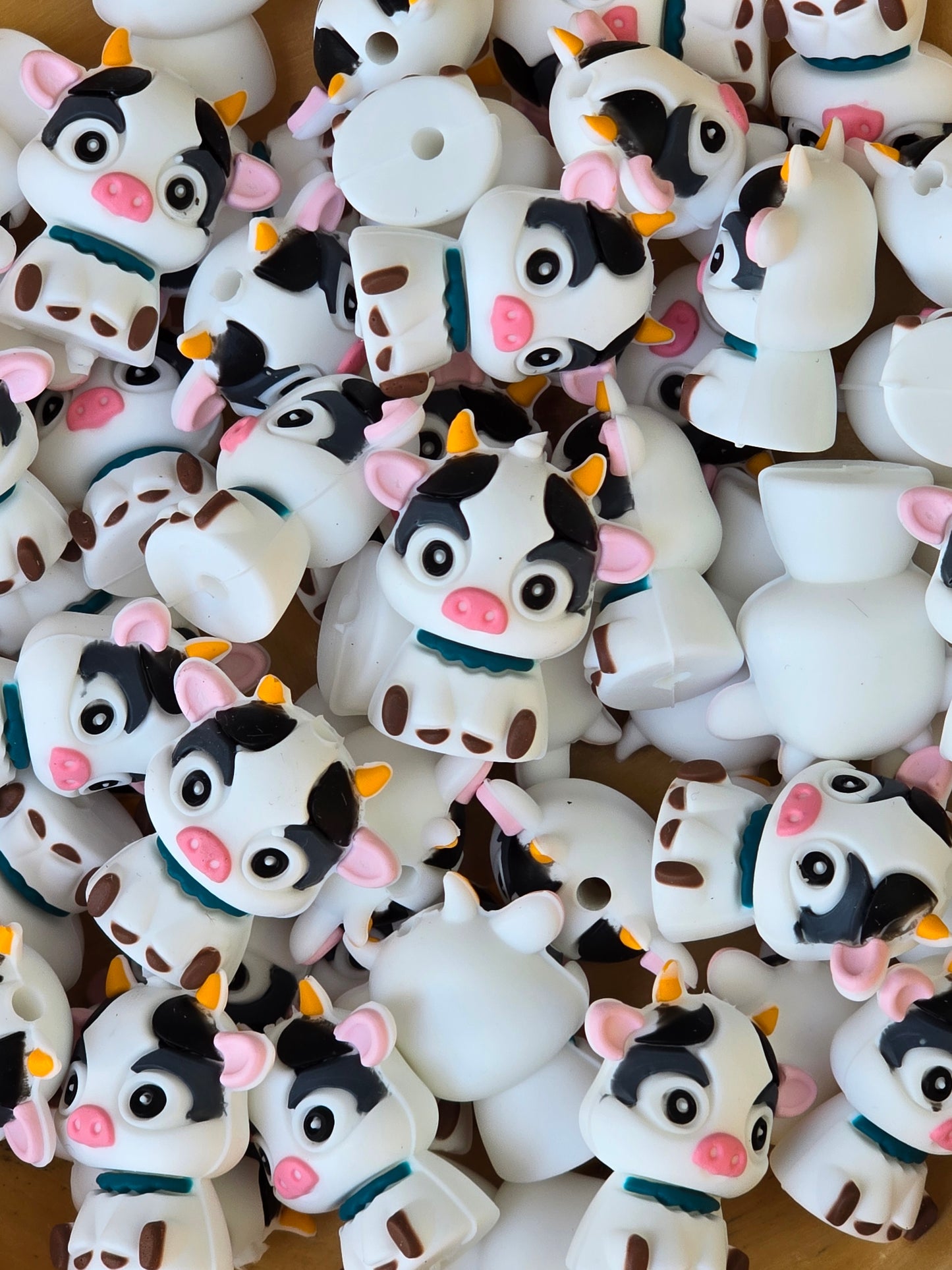 3D Black and White Cow Silicone Focal Bead