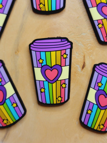 Rainbow Coffee Cup Silicone Focal Bead