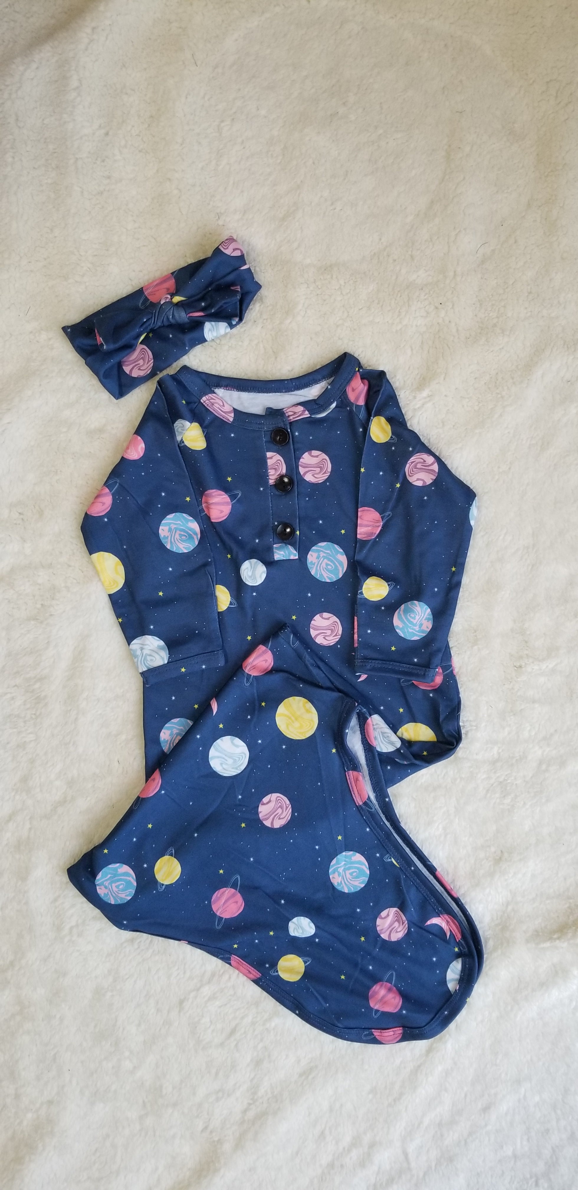 "This Lovely Planet" Unisex Baby Knotted Gown, Babies First Outfit
