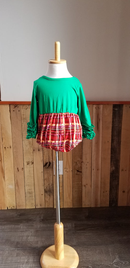 Green and Plaid Icing Sleeve Infant Romper
