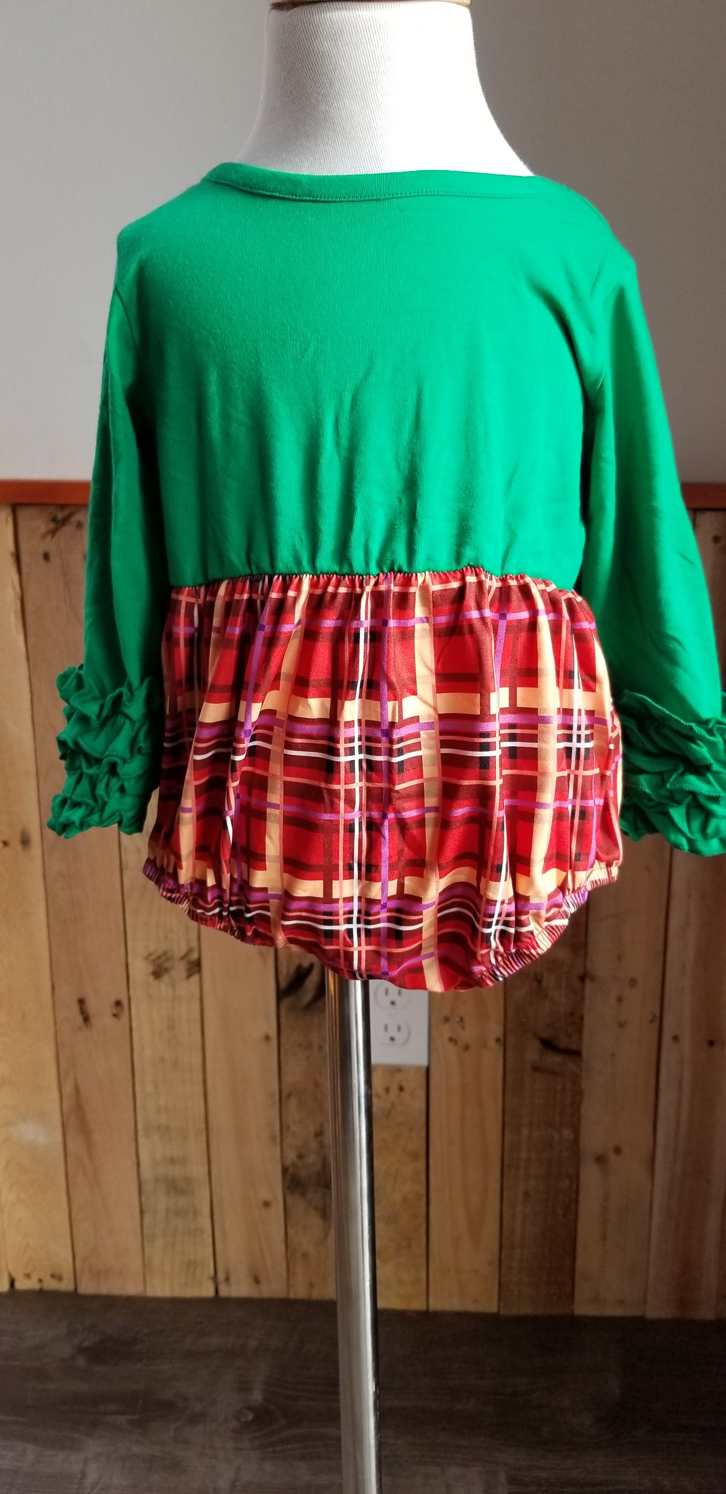 Green and Plaid Icing Sleeve Infant Romper