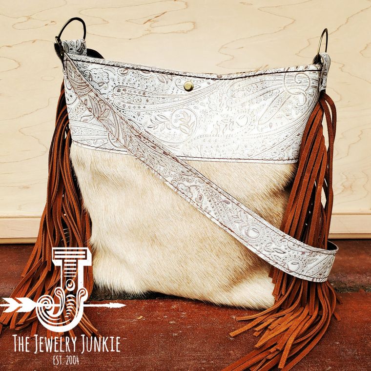 Tejas Leather Bucket Handbag with Accent - Tan Fringe - 2764