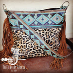 Tejas Leather Bucket Leopard Handbag with Santa Fe Accent
